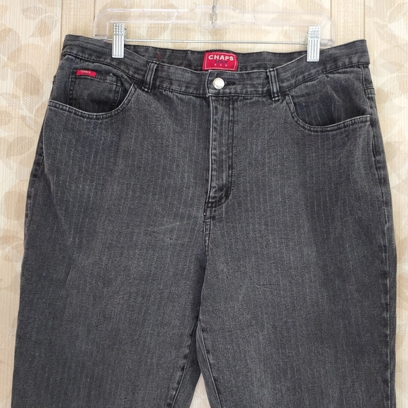 Chaps Denim Charcoal Wash Pin Striped High Rise Straight Leg Plus Size 16 Jeans - Picture 2 of 11